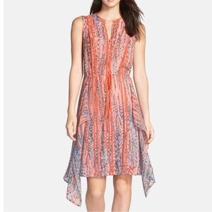 BCBGMaxAzria Coral and Blue Midi Dress